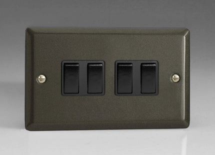 Varilight 4-Gang 10A 1- or 2-Way Rocker Light Switch (Twin Plate) Graphite XP9B