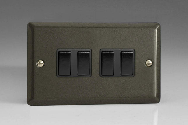 Varilight 4-Gang 10A 1- or 2-Way Rocker Light Switch (Twin Plate) Graphite XP9B