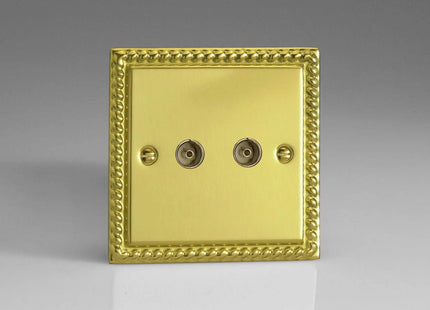Varilight 2-Gang TV Plug Socket, Co-Axial Georgian Brass XG88