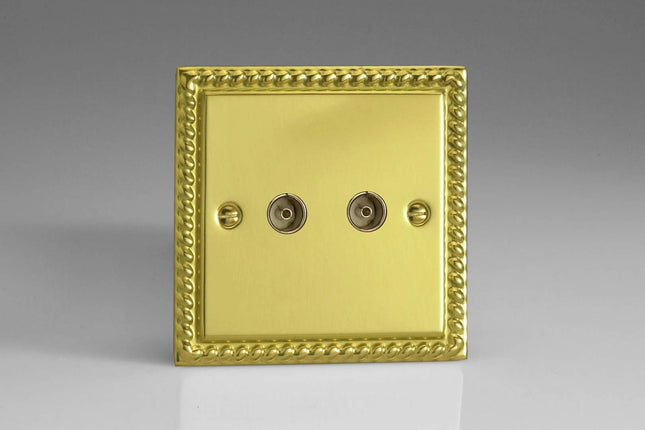 Varilight 2-Gang TV Plug Socket, Co-Axial Georgian Brass XG88