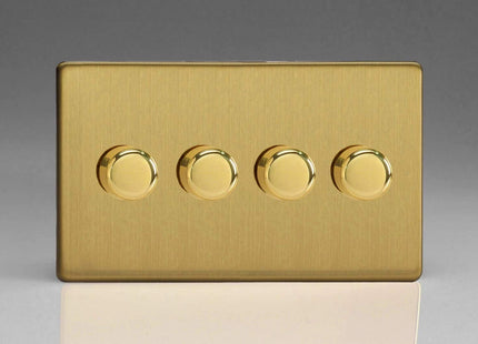 Varilight V-Pro Screwless Brushed Brass 4 Gang LED Trailing Edge Dimmer Switch 1 or 2 Way