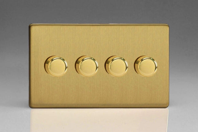 Varilight V-Pro Screwless Brushed Brass 4 Gang LED Trailing Edge Dimmer Switch 1 or 2 Way
