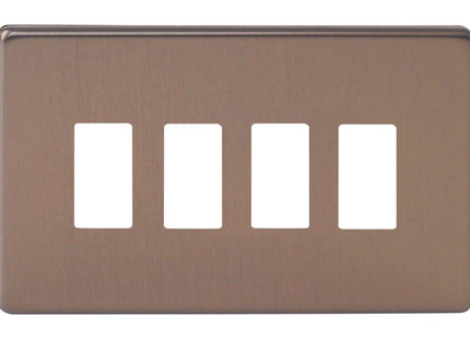 Varilight XDYPGY4S.BZ Screwless Brushed Bronze 4 Gang PowerGrid Plate (Twin Plate)