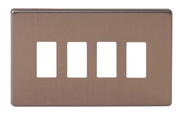 Varilight XDYPGY4S.BZ Screwless Brushed Bronze 4 Gang PowerGrid Plate (Twin Plate)