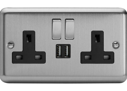 Varilight XS5U2SDB 13A Socket 2-Gang With USB Black