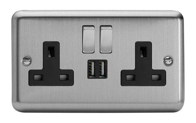Varilight XS5U2SDB 13A Socket 2-Gang With USB Black