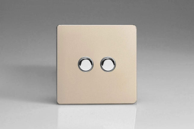 Varilight V-Pro IR 2-Gang Tactile Touch Control Dimming Light Switch Slave for use with Master on 2-Way Circuits Satin Chrome IJDNS002S