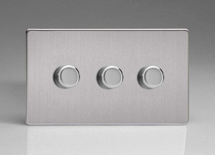 Varilight JDSDP303S Leading & Trailing Edge Brushed Steel 3 Gang