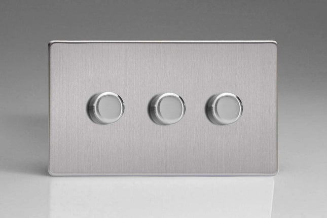 Varilight JDSDP303S Leading & Trailing Edge Brushed Steel 3 Gang