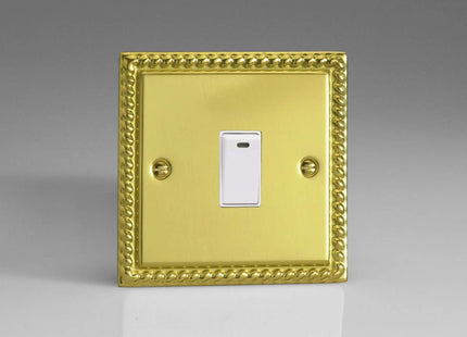 Varilight 1-Gang 20A Double Pole Rocker Light Switch + Neon Indicator Light Georgian Brass XG20NW