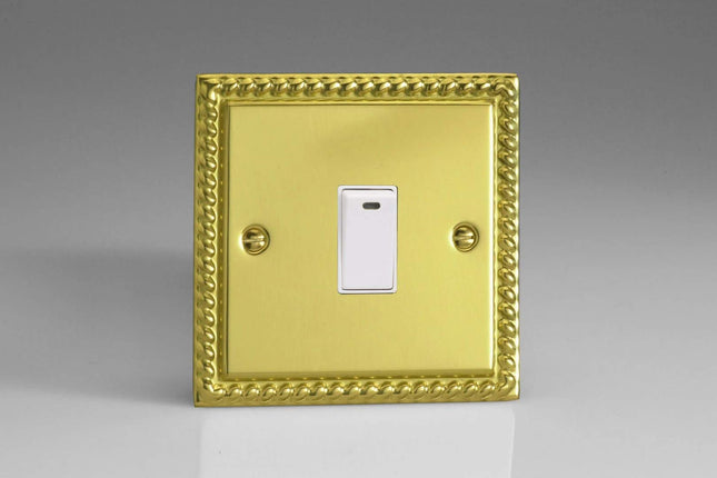 Varilight 1-Gang 20A Double Pole Rocker Light Switch + Neon Indicator Light Georgian Brass XG20NW