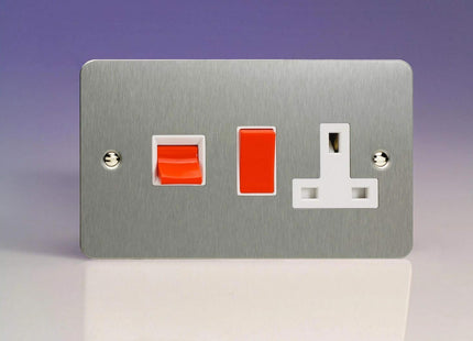 Varilight XFS45PW 45A Cooker Panel With 13A Socket In Brushed Steel With White Insert