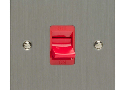 Varilight XFS45SB 45A Cooker Switch On A Single Plate In Brushed Steel With Black Insert