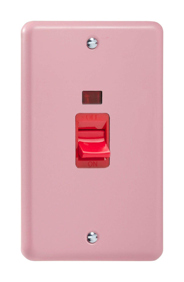 Varilight 45A Cooker Switch + Neon (Vertical Twin Plate, Red Rocker) Rose Pink XY45N.RP