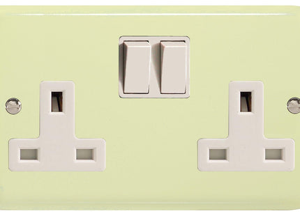 Varilight 2-Gang (Double), 13 Amp Switched Socket, Classic Lily White Chocolate XY5W.WC