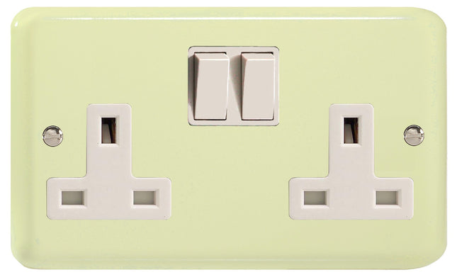 Varilight 2-Gang (Double), 13 Amp Switched Socket, Classic Lily White Chocolate XY5W.WC