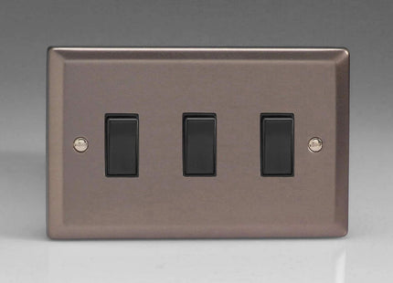 Varilight 3-Gang 10A 1- or 2-Way Rocker Light Switch (Twin Plate) Pewter XR93B