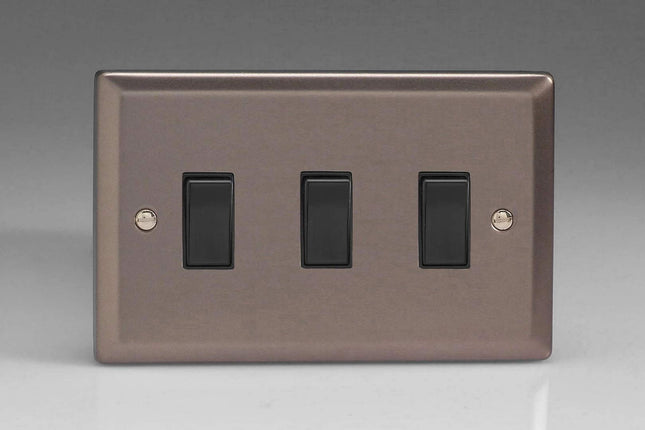 Varilight 3-Gang 10A 1- or 2-Way Rocker Light Switch (Twin Plate) Pewter XR93B