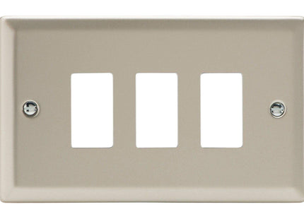 Varilight XNPGY3 Classic Satin Chrome 3 Gang PowerGrid Plate (Twin Plate)