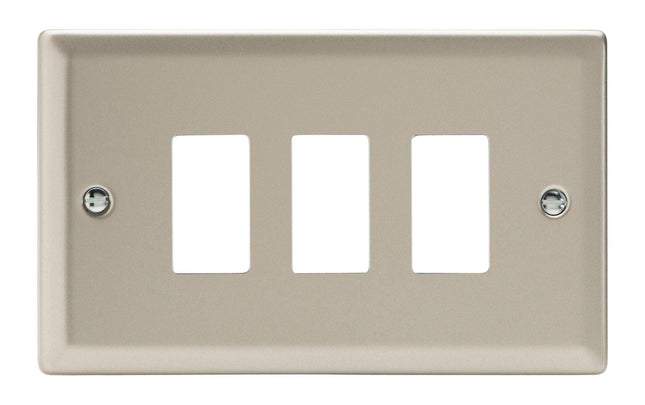 Varilight XNPGY3 Classic Satin Chrome 3 Gang PowerGrid Plate (Twin Plate)