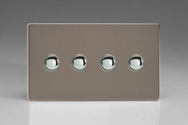 Varilight 4-Gang 6A 1- or 2-Way Push-On/Off Impulse Switch (Twin Plate) Pewter XDRP4S