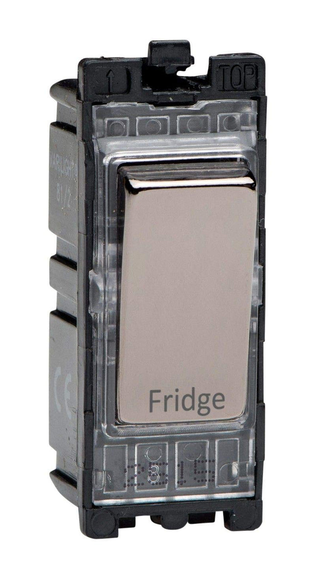 Varilight Iridium Black Powergrid Engraved Module 20 Amp 1-Way Double Pole Switch 'Fridge'