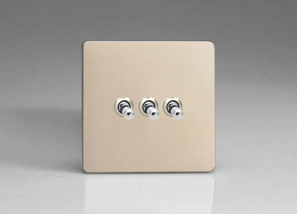 Varilight 3-Gang 10A 1- or 2-Way Toggle Light Switch Satin Chrome XDNT3S
