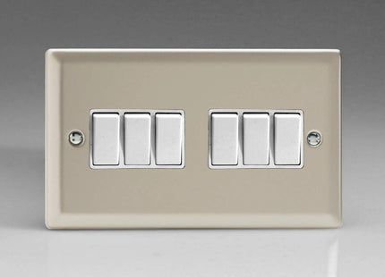 Varilight 6-Gang 10A 1- or 2-Way Rocker Light Switch (Twin Plate) Satin Chrome XN96W