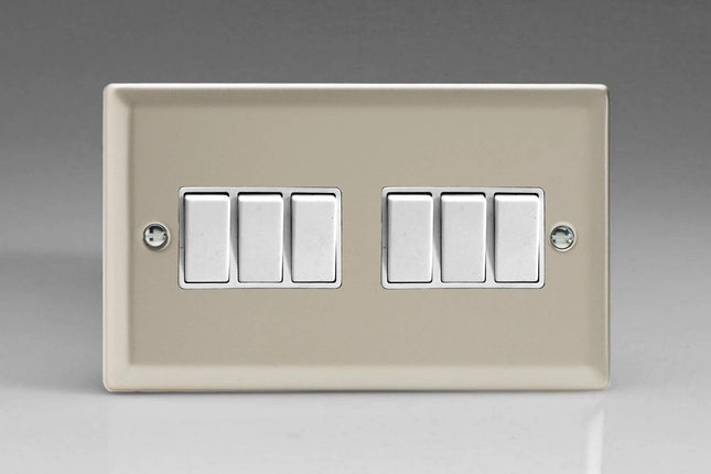 Varilight 6-Gang 10A 1- or 2-Way Rocker Light Switch (Twin Plate) Satin Chrome XN96W