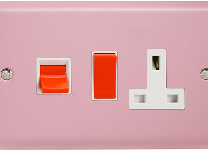 Varilight 45 Amp Cooker Panel with 13 Amp Switched Socket (Horizontal Double Size), Classic Lily Rose Pink XY45PW.RP