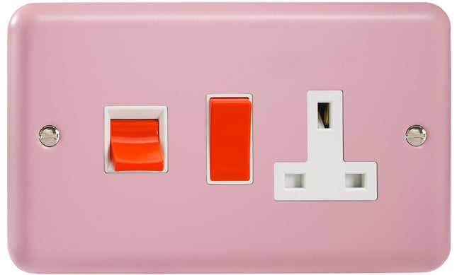 Varilight 45 Amp Cooker Panel with 13 Amp Switched Socket (Horizontal Double Size), Classic Lily Rose Pink XY45PW.RP