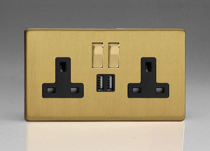 Varilight XDB5U2SBS 13A Socket 2-Gang With USB Black Brushed Brass
