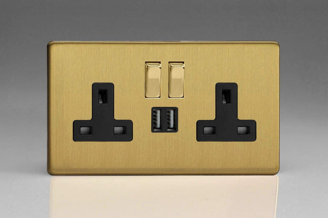 Varilight XDB5U2SBS 13A Socket 2-Gang With USB Black Brushed Brass