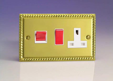 Varilight 45A Cooker Panel (with 13A Switched Socket) Georgian Brass XG45PW