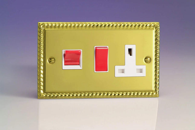 Varilight 45A Cooker Panel (with 13A Switched Socket) Georgian Brass XG45PW