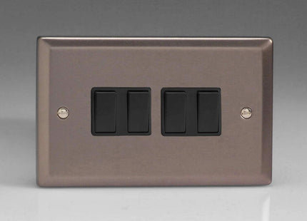 Varilight 4-Gang 10A 1- or 2-Way Rocker Light Switch (Twin Plate) Pewter XR9B