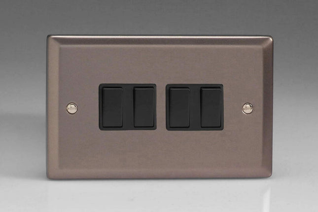 Varilight 4-Gang 10A 1- or 2-Way Rocker Light Switch (Twin Plate) Pewter XR9B