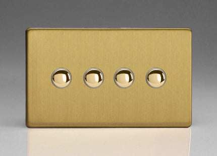 Varilight 4-Gang 6A 1-Way Push-to-Make Momentary Switch (Twin Plate) Brushed Brass XDBM4S