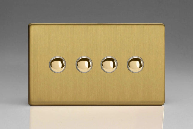 Varilight 4-Gang 6A 1-Way Push-to-Make Momentary Switch (Twin Plate) Brushed Brass XDBM4S