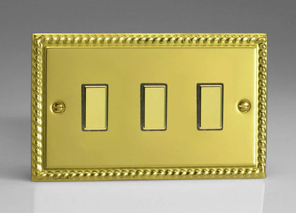 Varilight 3-Gang Tactile Touch Control Dimming Light Switch Slave for use with Eclique2 Master on 2-Way Circuits (Twin Plate) Georgian Brass JGES003