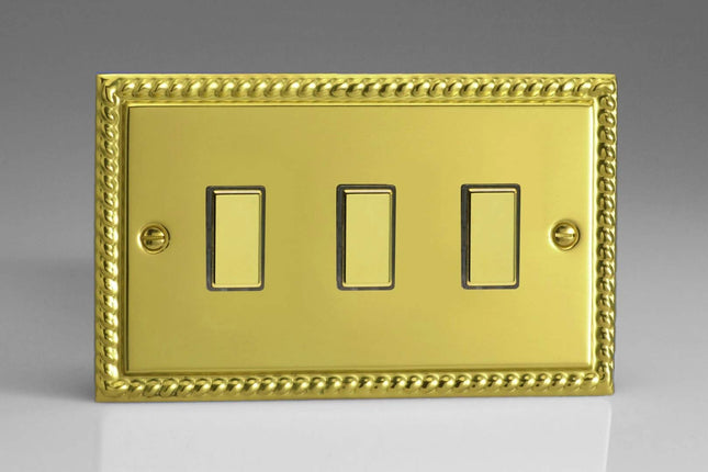 Varilight 3-Gang Tactile Touch Control Dimming Light Switch Slave for use with Eclique2 Master on 2-Way Circuits (Twin Plate) Georgian Brass JGES003