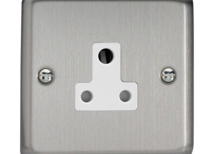 Varilight 1-Gang (Single), 5 Amp Round Pin Socket White, Classic Brushed Steel (also known as Classic Matt Chrome) XSRP5AW