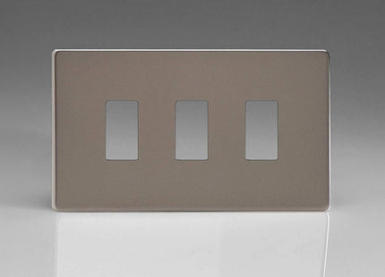 Varilight XDRPGY3S Screwless Pewter 3 Gang PowerGrid Plate (Twin Plate)