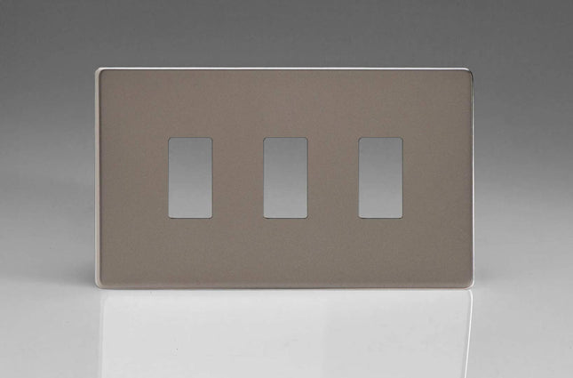 Varilight XDRPGY3S Screwless Pewter 3 Gang PowerGrid Plate (Twin Plate)
