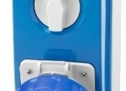 Gewiss GW66215N Interlocked Vertical Socket-Outlet with Bottom and Rotary Switch, without Fuse-Holder Base, IP67, 6 Reference, 2P+E Pole, 200V-250V, 32 A, 50 Hz/60 Hz, Blue