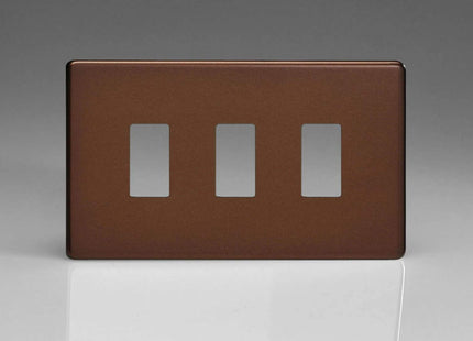 Varilight XDMPGY3S Screwless Mocha 3 Gang PowerGrid Plate (Twin Plate)