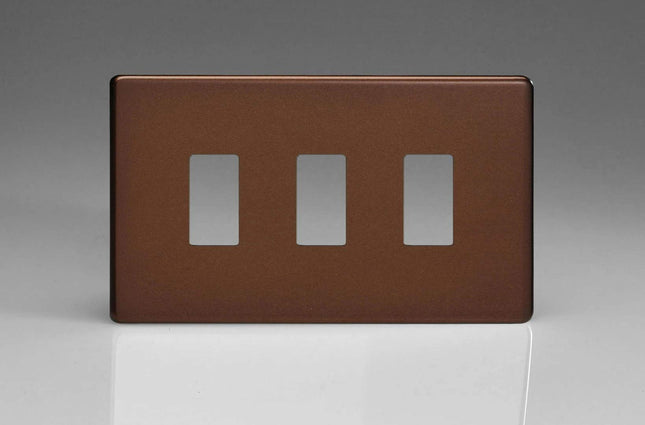 Varilight XDMPGY3S Screwless Mocha 3 Gang PowerGrid Plate (Twin Plate)