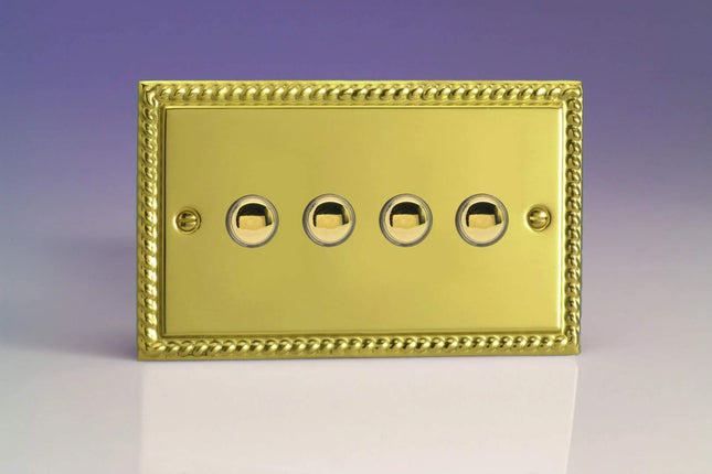 Varilight 4-Gang 6A 1-Way Push-to-Make Momentary Switch (Twin Plate) Georgian Brass XGM4
