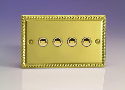 Varilight Classic Georgian Brass Effect, 4 Gang (Quad) 1 or 2 way 6 Amp Push-on Push-off Switch (impulse) with Polished Brass Effect Switch Button