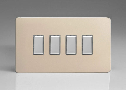Varilight Eclique 2 4-Gang Tactile Touch Control Dimming Light Switch Slave for use with Master on 2-Way Circuits (Twin Plate) Satin Chrome JDNES004S